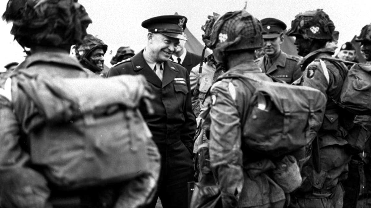 General Dwight Eisenhower gives orders to paratroopers on D-Day