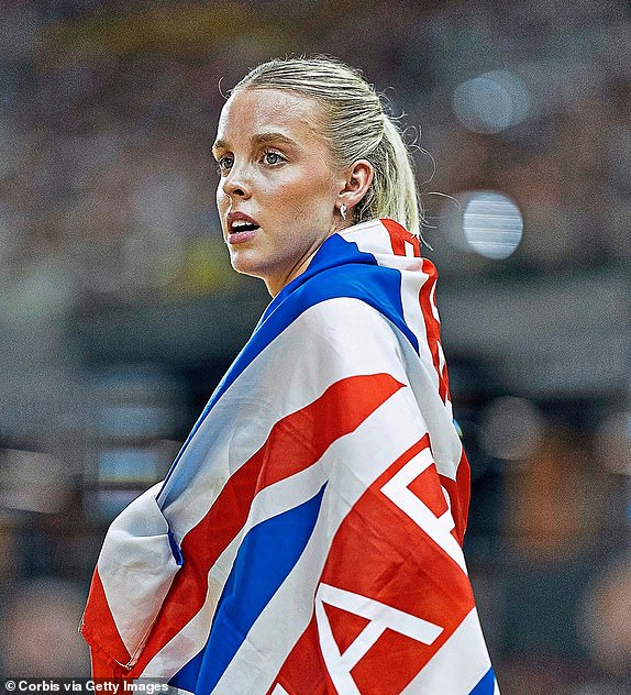 BUDAPEST, HUNGARY: August 27: Keely Hodgkinson of Great Britain after her silver medal in Women's 800m Final during the World Athletics Championships, at the National Athletics Centre on August 27th, 2023 in Budapest, Hungary. (Photo by Tim Clayton/Corbis via Getty Images)