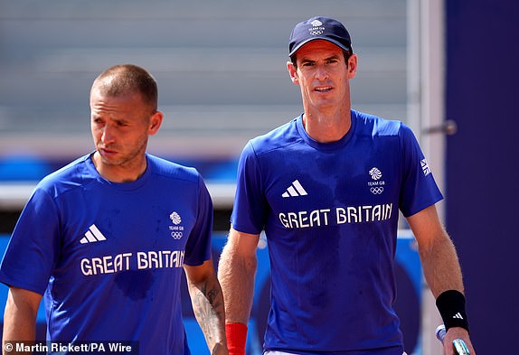 Great Britain's Andy Murray and Daniel Evans (left) during a training session at Roland-Garros Stadium, Paris. Picture date: Thursday, July 25. PA Photo.