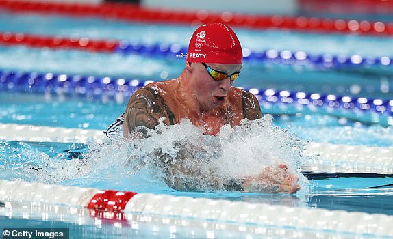 NANTERRE, FRANCE - JULY 27: Adam Peaty of Team Great Britain in action during the semi-final of the Men's 100m Breaststroke at the Olympic Games Paris 2024 on July 27, 2024 in Nanterre, France. (Photo by Ian MacNicol/Getty Images)