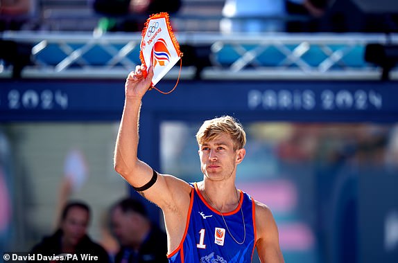 Steven van de Velde of the Netherlands ahead of a preliminary pool match at the 2024 Olympic Games in Paris. Picture date: July 28, 2024. Photo credit: David Davies/PA Wire.