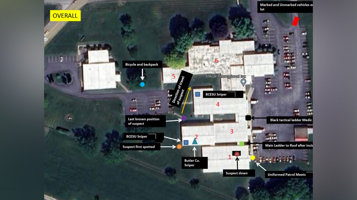 A map detailing significant locations relating to the investigation of Thomas Crooks' attempted assassination of former President Donald Trump