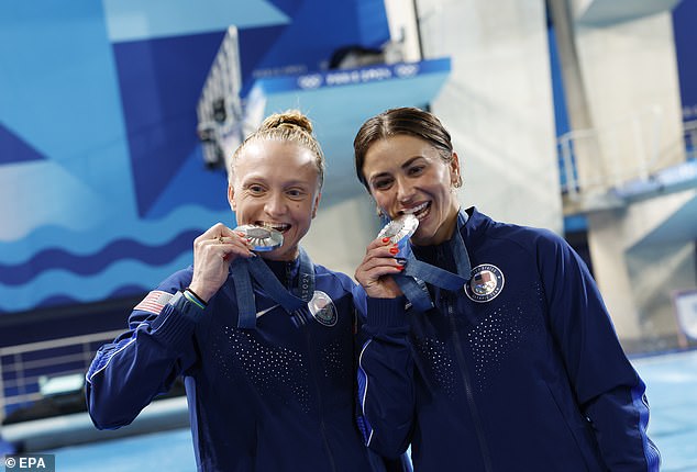 Sarah Bacon (L) and Kassidy Cook (R) won the first medals of the Paris Olympics for the US