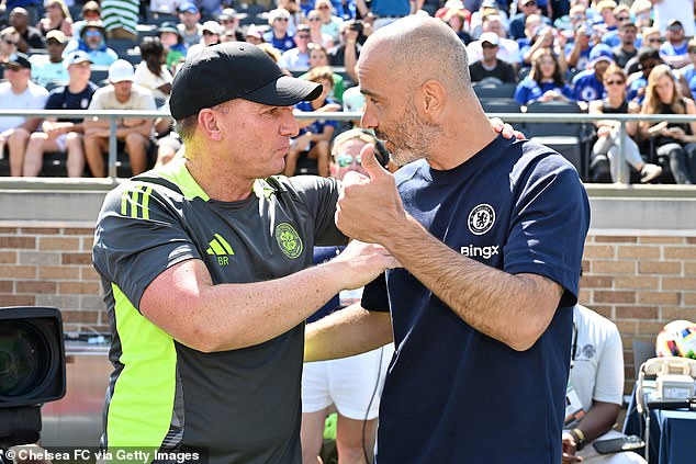 Brendan Rodgers (left) warns Enzo Maresca (right) about the different pressures of managing at Chelsea