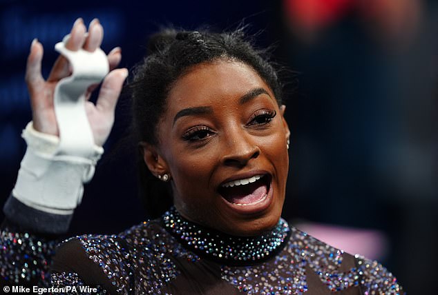 American Simone Biles made her first appearance at this summer's Paris Olympics on Sunday