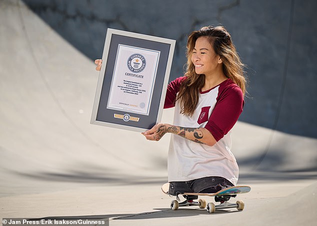 She recently set a Guinness World Record for the longest handstand on a skateboard by a woman