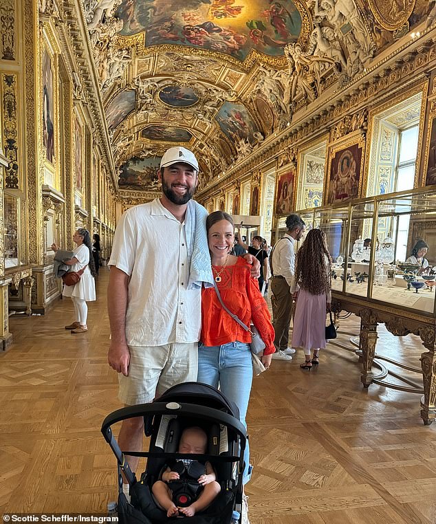 The golf star and his wife took their son Bennett to the iconic Louvre museum in Paris