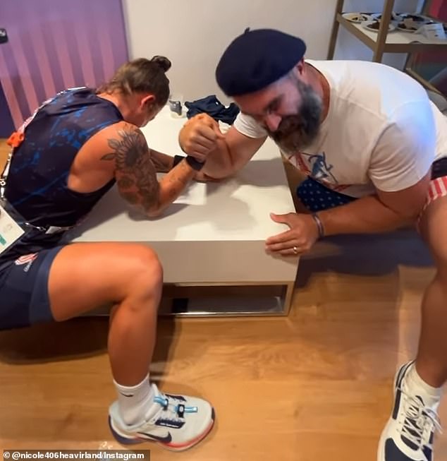 Jason Kelce was seen arm wrestling Team USA rugby player Nicole Heavirland