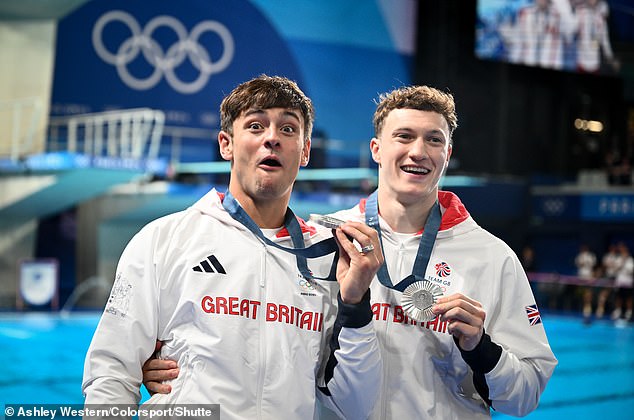 Tom Daley, left, and Noah Williams won silver medals in the synchronised 10m platform event