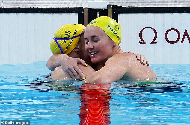 The 20-year-old described racing against her arch-rival as 'an honour' - and there was no trace of disappointment on Titmus's face as they embraced in the water just after the finish