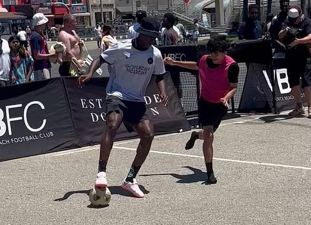 Kobbie Mainoo was a guest at Venice Beach FC as he took time out from his holiday in the United States