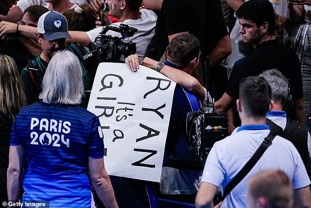 Murphy also celebrated with his wife over a gender reveal via sign at the Paris Olympic Games