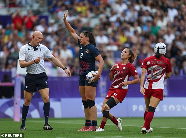 Ilona Maher of the United States celebrating a try in her team's victory over Japan