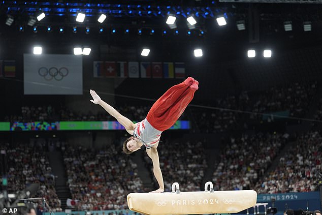 The gymnast scored 14.866 on the pommel horse on Monday to secure the medal for his team