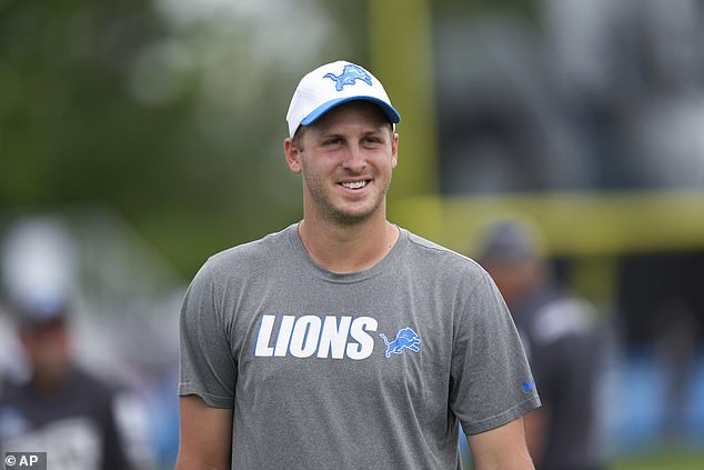 Jared Goff arrives at training camp in Allen Park, Michigan