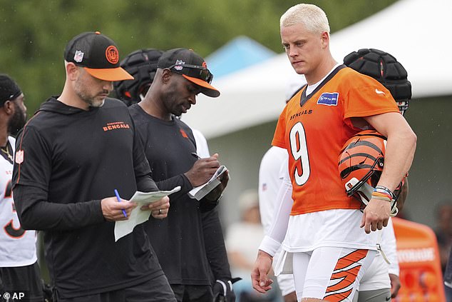 Cincinnati Bengals quarterback Joe Burrow (9) attends training camp