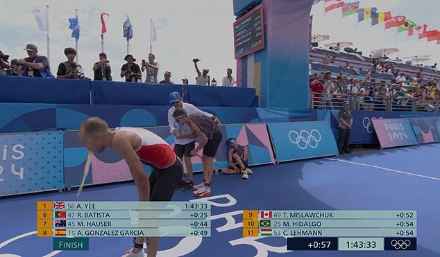 Canada's Tyler Mislawchuk finished ninth in the men's triathlon and vomited after the race