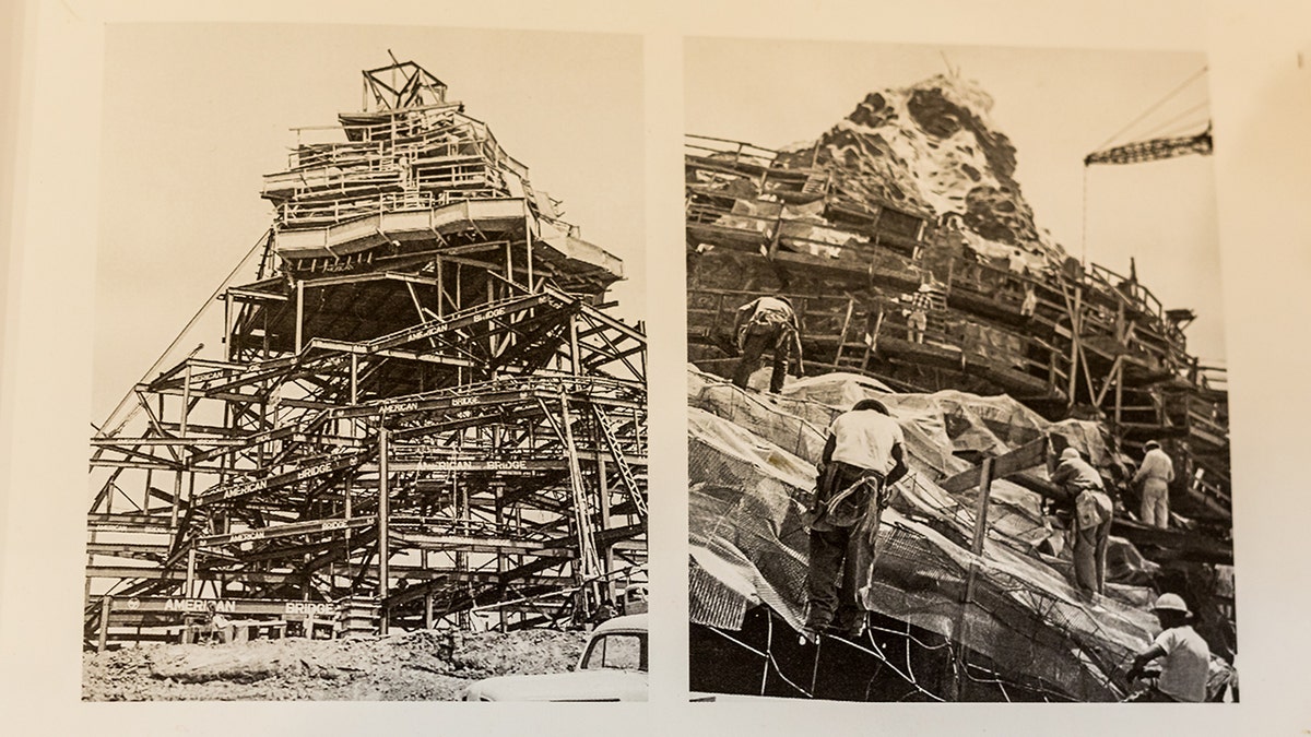 Images showing the construction of the Matterhorn mountain.