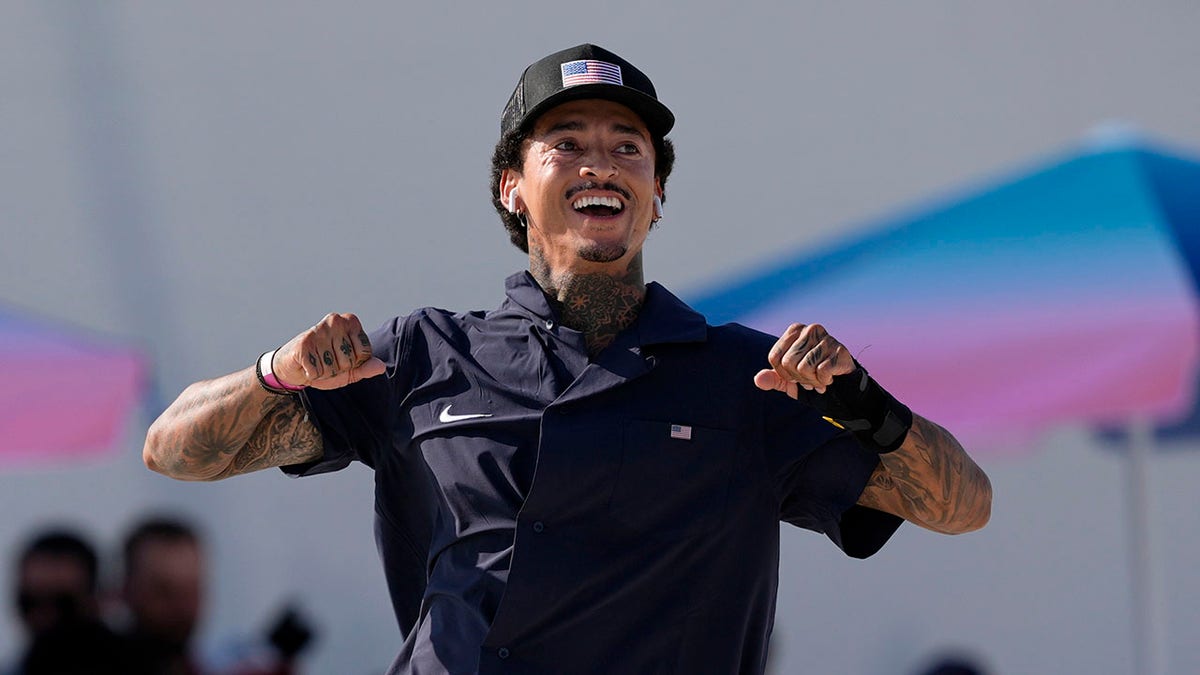 Nyjah Huston celebrates