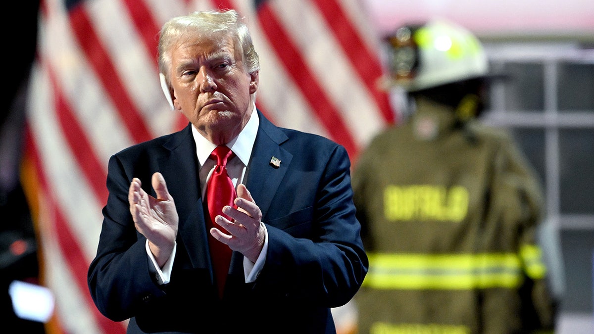 Donald Trump arrives to speak during the Republican National Convention