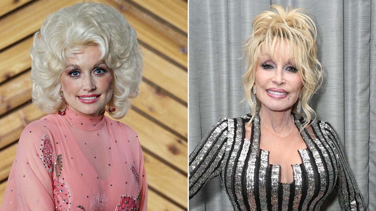 Dolly Parton, in her 1978 photo, and in 2022, looking glamorous