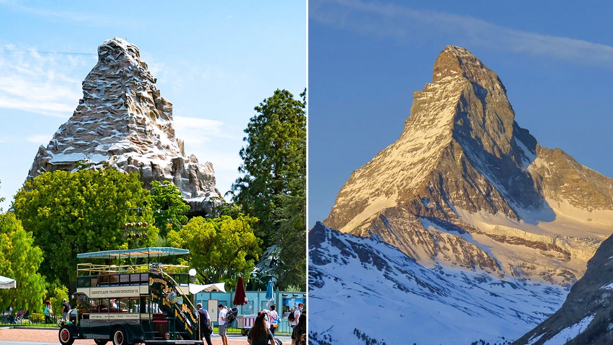 Comparison of Disneyland's Matterhorn and the real Matterhorn.