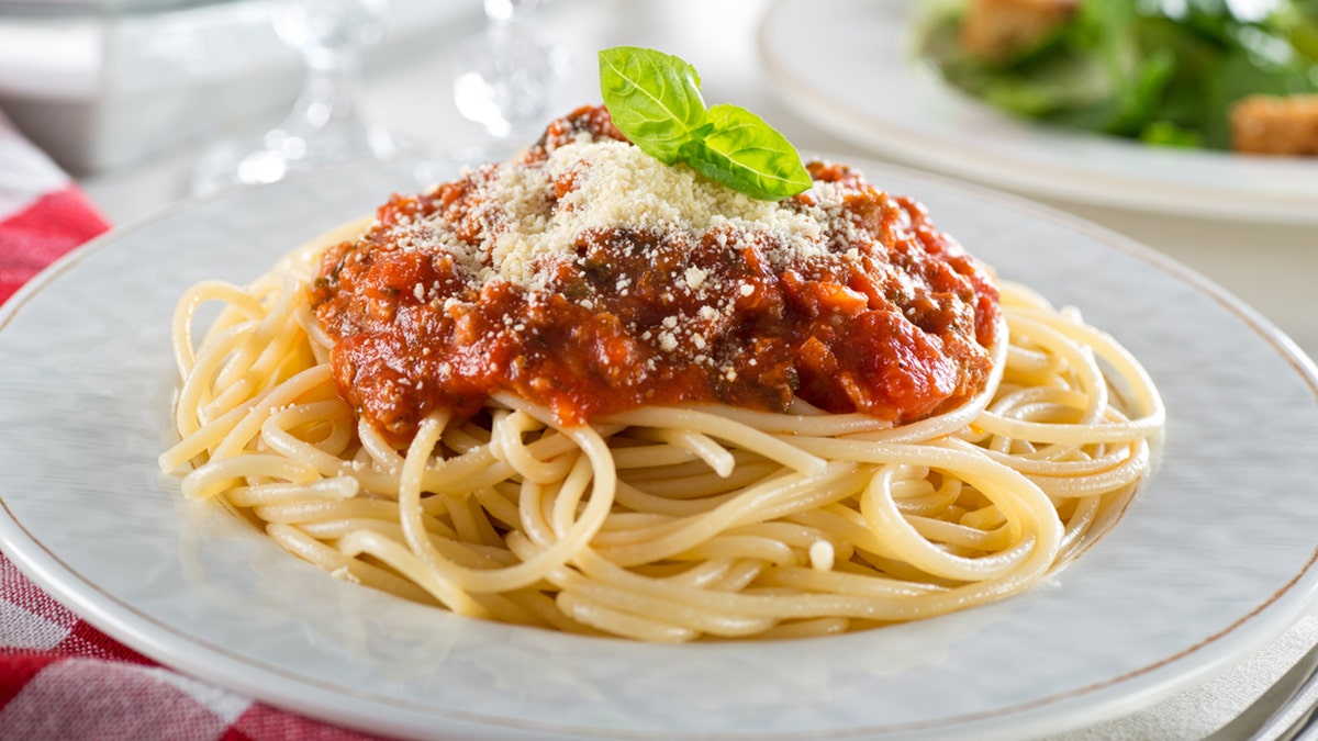 A plate of spaghetti.