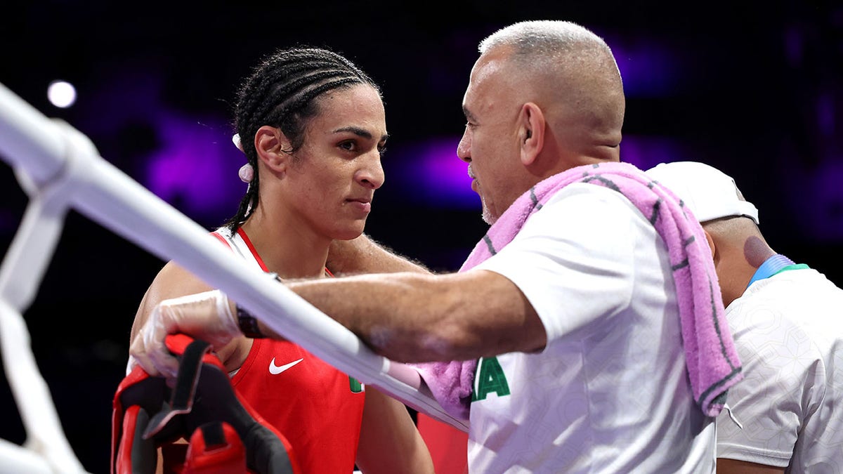 Imane Khelif with the ring coach