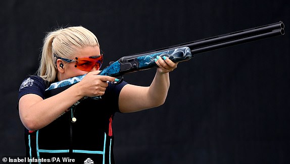 Great Britain's Amber Rutter during the Skeet Women's Qualification at the Chateauroux Shooting Centre on the ninth day of the 2024 Paris Olympic Games in France. Picture date: Sunday August 4, 2024. PA Photo. Photo credit should read: Isabel Infantes/PA Wire.RESTRICTIONS: Use subject to restrictions. Editorial use only, no commercial use without prior consent from rights holder.