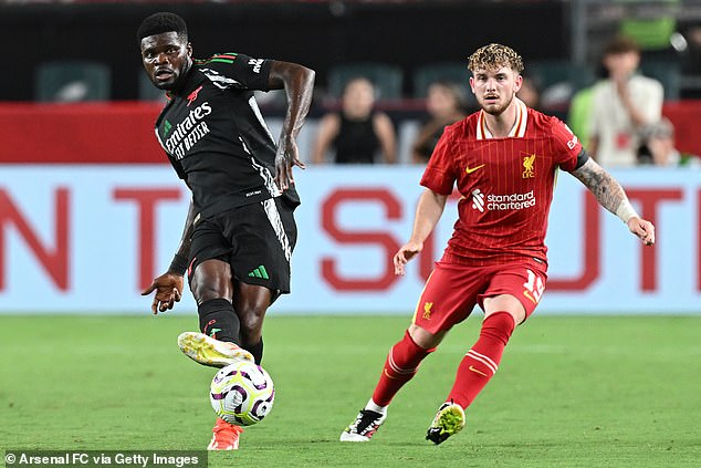 Thomas Partey (left) struggled in midfield and left the backline exposed too many times