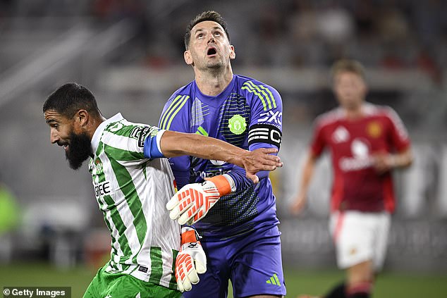 Tom Heaton (right) was handed a rare start by Ten Hag and took a while to settle into the game