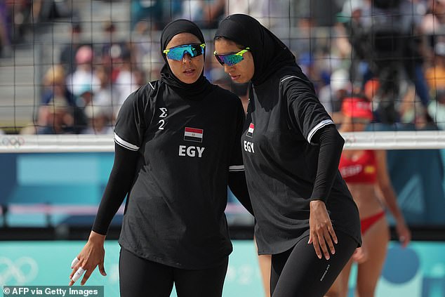 Egyptian athletes Marwa Abdelhady and Doaa Elghobashy defiantly sported an all-black outfit along with their religious headscarf - a garment that has been banned for French athletes