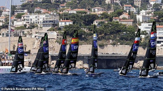 The men's skiff medal race was temporarily abandoned on Thursday afternoon due to the wind