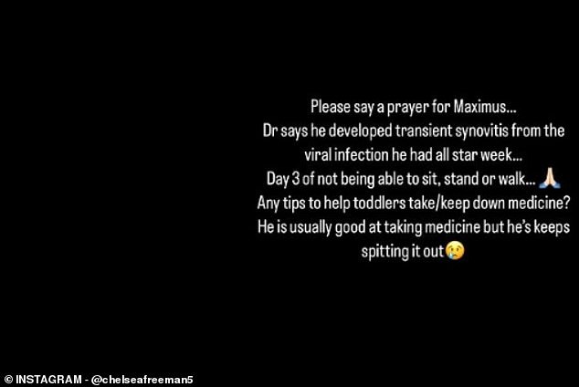 Chelsea had earlier indicated that Maximus was having trouble standing and walking