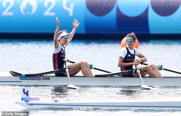 Emily Craig and Imogen Grant celebrating their gold medal victory at the 2024 Olympic Games