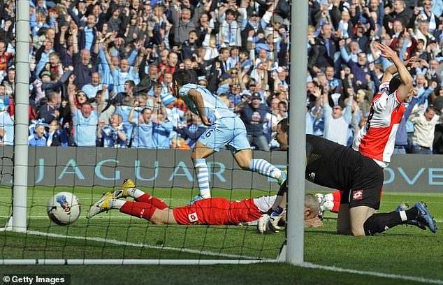 Sergio Aguero scored 260 goals for the club but none more important than this one against QPR to clinch the Premier League title