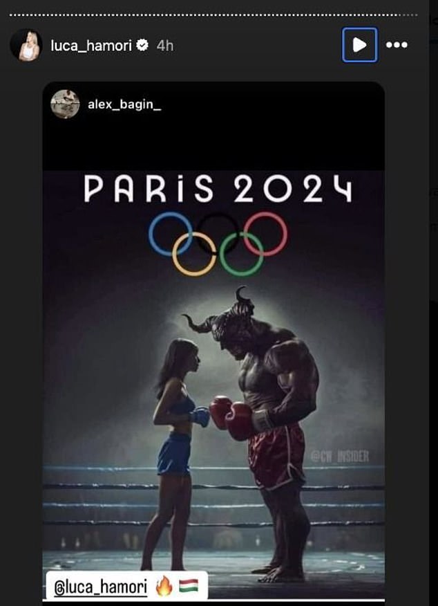 Imane Khelif's next opponent Luca Hamori has shared a picture of a horned beast in the ring with a female boxer ahead of their fight