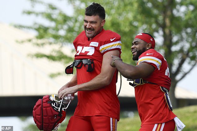 Kelce and Edwards-Helaire pictured together at Chiefs practice earlier in the week