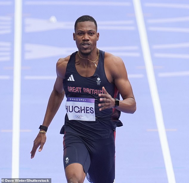 Britain’s fastest man Zharnel Hughes qualified third in his heat behind Fred Kerley in 10.03sec.