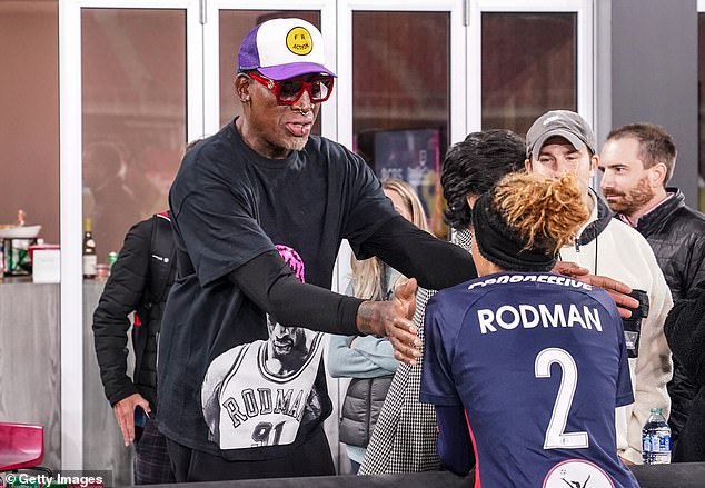 Dennis and Trinity Rodman together before a collegiate soccer game in November 2021 in DC