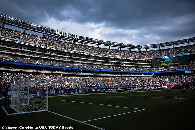 Clouds gathered over MetLife Stadium before play was paused for an hour due to a storm