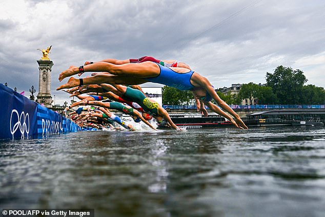 The mixed relay was set to start on Monday morning, but Sunday's practice sessions were canceled due to high E. coli levels in the Seine