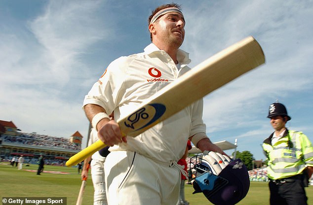 Thorpe leaves the field, after his century during the fourth day of the third Test Match between England and New Zealand at Trent Bridge in Nottingham on June 13, 2004