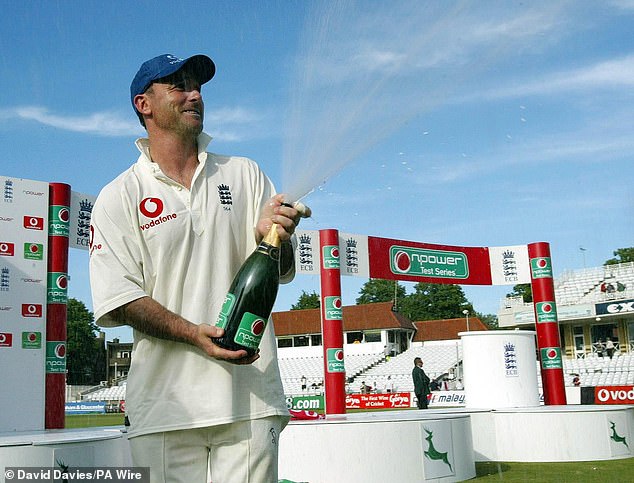 Graham Thorpe celebrates winning the Test series on June 13, 2004