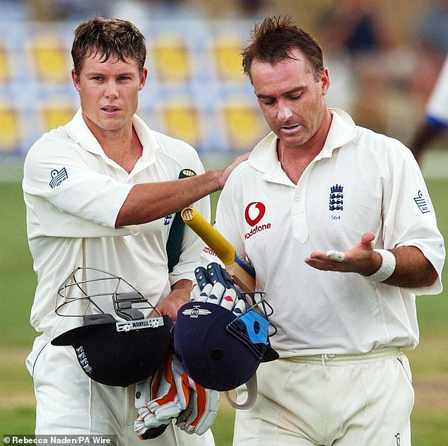 England batsman Graham Thorpe (right) with Geraint Jones (left) on March 27, 2004