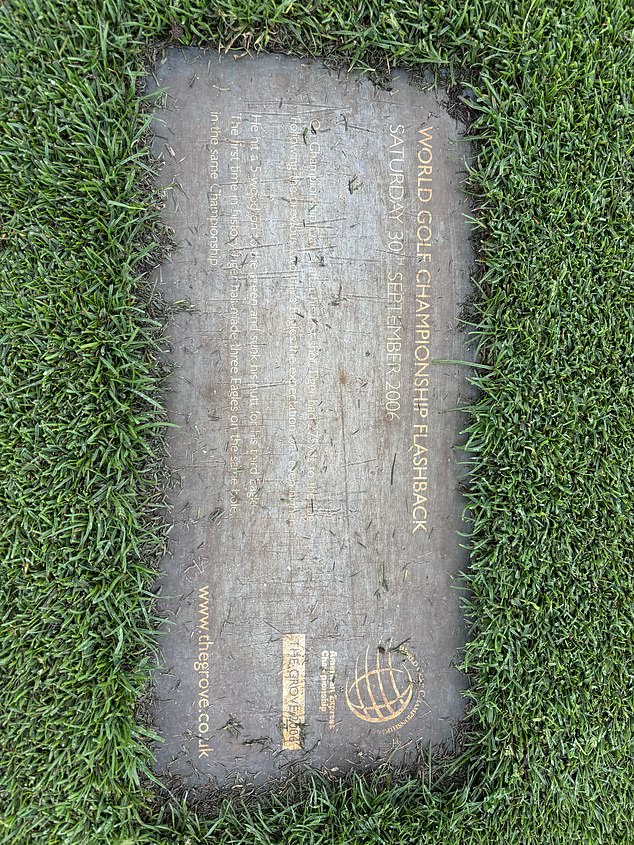 The par five where Tiger Woods eagled three times has plaques where he drove the ball