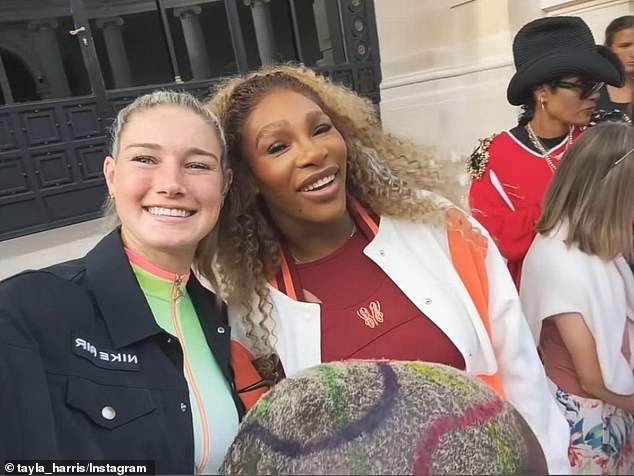 Demons forward Tayla Harris has surprised footy fans with a selfie (pictured) with tennis legend Serena Williams while at the Olympic Games in Paris