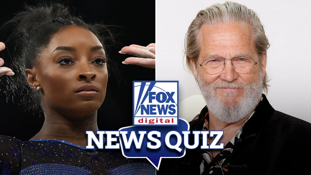 Split image featuring Simone Biles alongside Jeff Bridges.