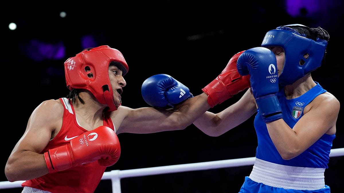 Imane Khelif competes against Angela Carini