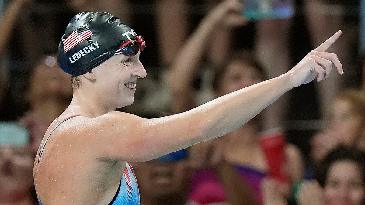 Katie Ledecky celebrates